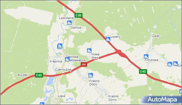 mapa Nowa Wieś gmina Bolesławiec, Nowa Wieś gmina Bolesławiec na mapie Targeo