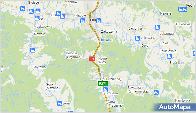 mapa Nowa Wieś gmina Dukla, Nowa Wieś gmina Dukla na mapie Targeo