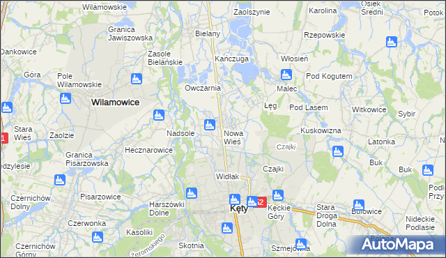 mapa Nowa Wieś gmina Kęty, Nowa Wieś gmina Kęty na mapie Targeo