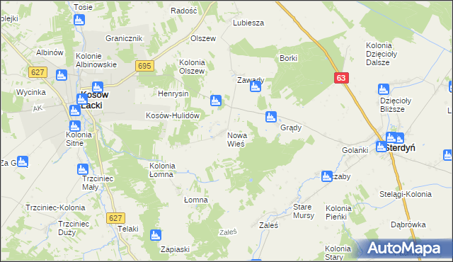 mapa Nowa Wieś gmina Kosów Lacki, Nowa Wieś gmina Kosów Lacki na mapie Targeo