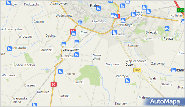 mapa Nowa Wieś gmina Kutno, Nowa Wieś gmina Kutno na mapie Targeo