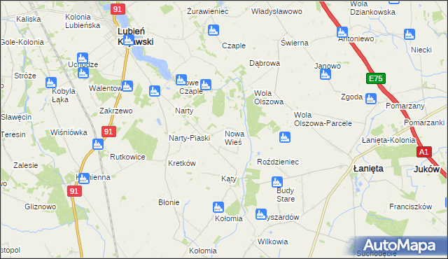 mapa Nowa Wieś gmina Lubień Kujawski, Nowa Wieś gmina Lubień Kujawski na mapie Targeo