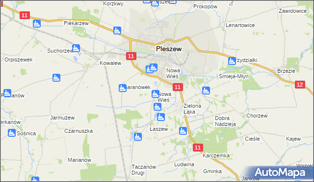 mapa Nowa Wieś gmina Pleszew, Nowa Wieś gmina Pleszew na mapie Targeo