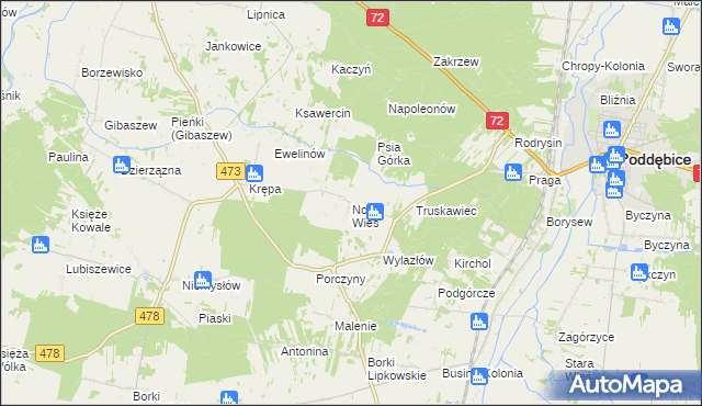 mapa Nowa Wieś gmina Poddębice, Nowa Wieś gmina Poddębice na mapie Targeo