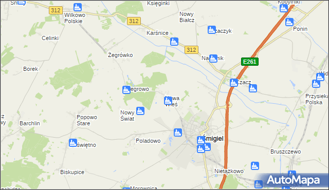 mapa Nowa Wieś gmina Śmigiel, Nowa Wieś gmina Śmigiel na mapie Targeo