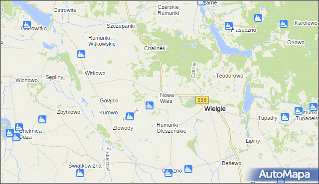 mapa Nowa Wieś gmina Wielgie, Nowa Wieś gmina Wielgie na mapie Targeo