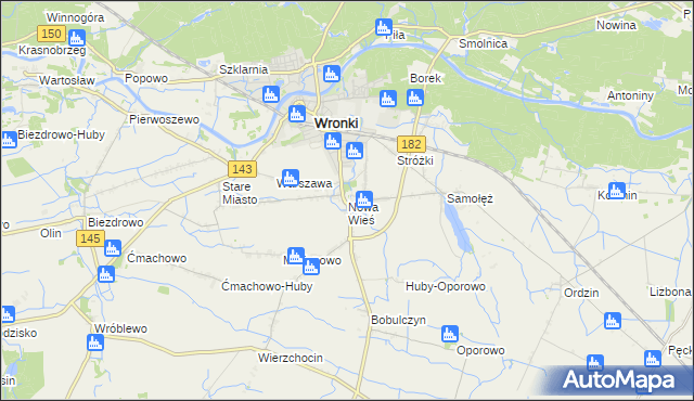 mapa Nowa Wieś gmina Wronki, Nowa Wieś gmina Wronki na mapie Targeo