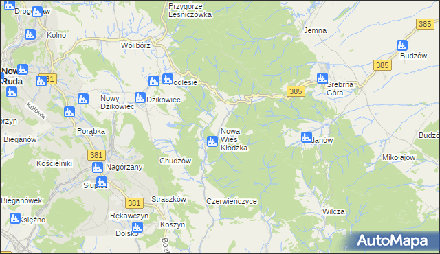 mapa Nowa Wieś Kłodzka, Nowa Wieś Kłodzka na mapie Targeo