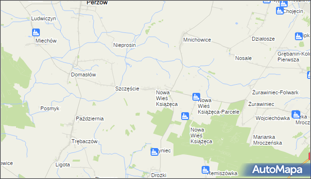 mapa Nowa Wieś Książęca gmina Bralin, Nowa Wieś Książęca gmina Bralin na mapie Targeo