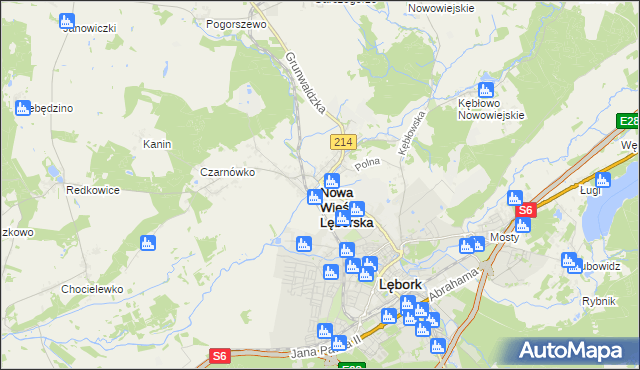 mapa Nowa Wieś Lęborska, Nowa Wieś Lęborska na mapie Targeo