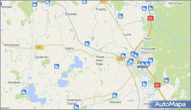 mapa Nowa Wieś Mała gmina Dobre Miasto, Nowa Wieś Mała gmina Dobre Miasto na mapie Targeo