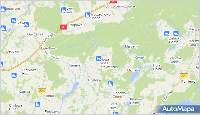 mapa Nowa Wieś Przywidzka, Nowa Wieś Przywidzka na mapie Targeo