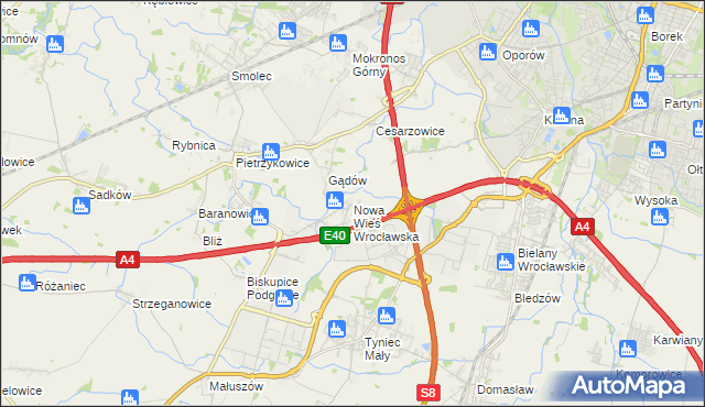 mapa Nowa Wieś Wrocławska, Nowa Wieś Wrocławska na mapie Targeo