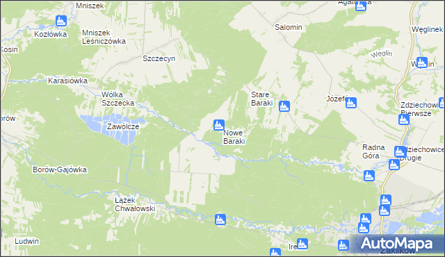 mapa Nowe Baraki, Nowe Baraki na mapie Targeo