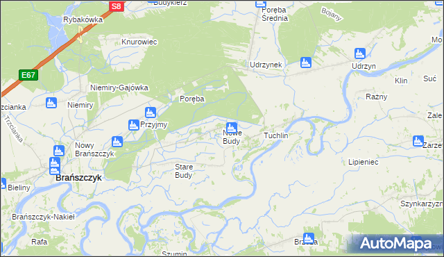 mapa Nowe Budy gmina Brańszczyk, Nowe Budy gmina Brańszczyk na mapie Targeo