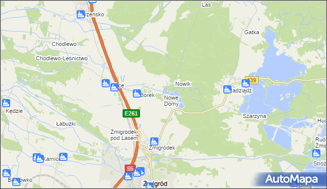 mapa Nowe Domy gmina Żmigród, Nowe Domy gmina Żmigród na mapie Targeo