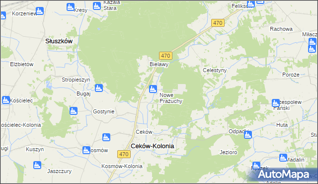 mapa Nowe Prażuchy, Nowe Prażuchy na mapie Targeo