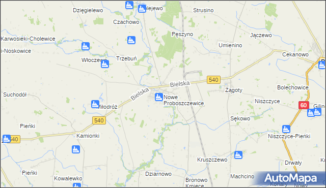 mapa Nowe Proboszczewice, Nowe Proboszczewice na mapie Targeo