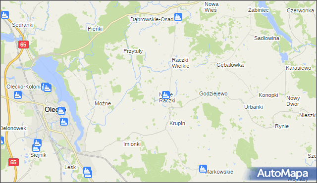 mapa Nowe Raczki, Nowe Raczki na mapie Targeo