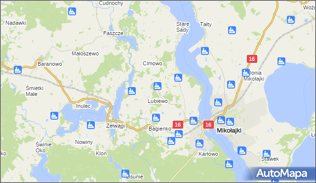 mapa Nowe Sady gmina Mikołajki, Nowe Sady gmina Mikołajki na mapie Targeo