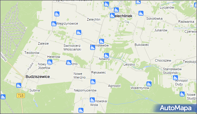 mapa Nowiny gmina Żelechlinek, Nowiny gmina Żelechlinek na mapie Targeo