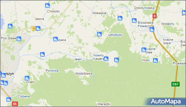 mapa Nowiny Kasjerskie, Nowiny Kasjerskie na mapie Targeo