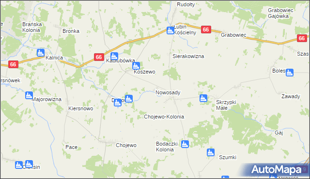mapa Nowosady gmina Brańsk, Nowosady gmina Brańsk na mapie Targeo