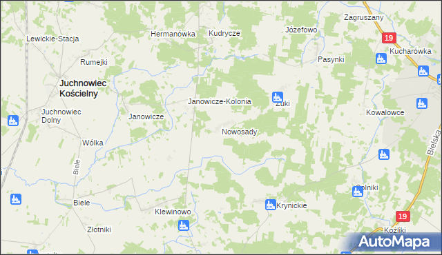 mapa Nowosady gmina Zabłudów, Nowosady gmina Zabłudów na mapie Targeo