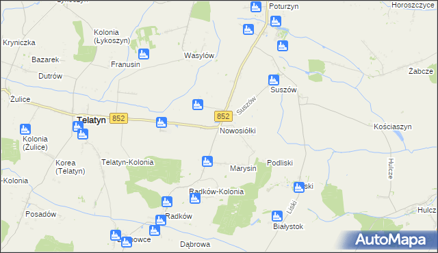 mapa Nowosiółki gmina Telatyn, Nowosiółki gmina Telatyn na mapie Targeo