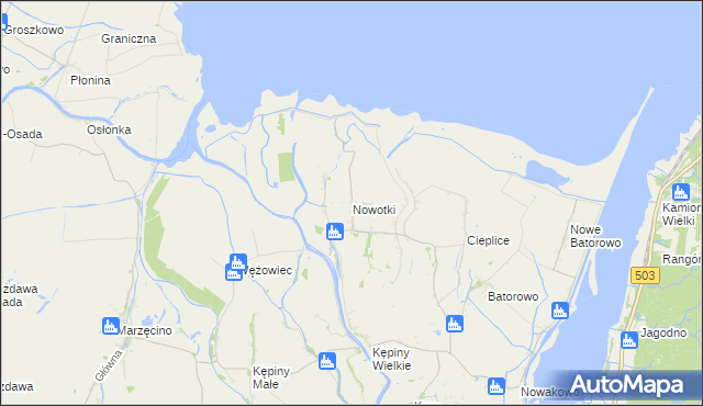 mapa Nowotki gmina Elbląg, Nowotki gmina Elbląg na mapie Targeo