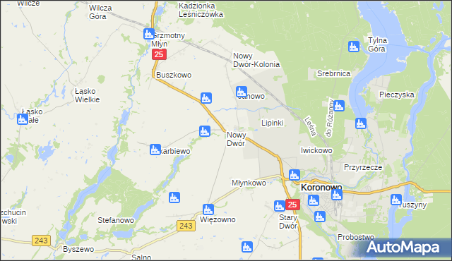 mapa Nowy Dwór gmina Koronowo, Nowy Dwór gmina Koronowo na mapie Targeo