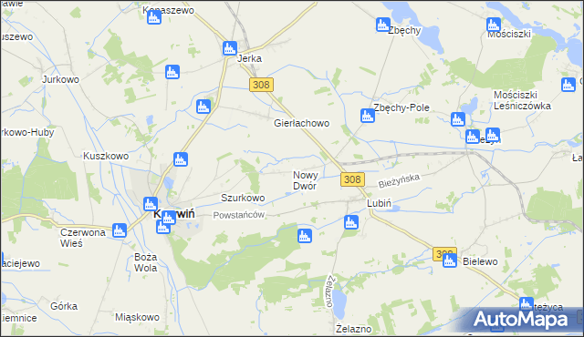 mapa Nowy Dwór gmina Krzywiń, Nowy Dwór gmina Krzywiń na mapie Targeo