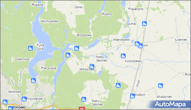 mapa Nowy Jasiniec gmina Koronowo, Nowy Jasiniec gmina Koronowo na mapie Targeo