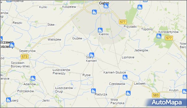 mapa Nowy Kamień gmina Gąbin, Nowy Kamień gmina Gąbin na mapie Targeo