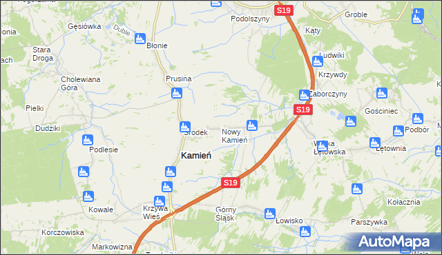 mapa Nowy Kamień gmina Kamień, Nowy Kamień gmina Kamień na mapie Targeo