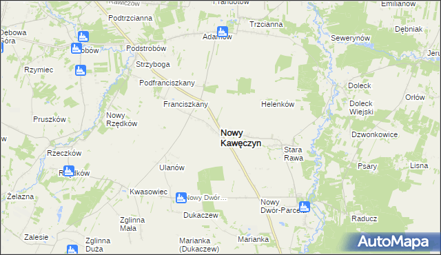 mapa Nowy Kawęczyn powiat skierniewicki, Nowy Kawęczyn powiat skierniewicki na mapie Targeo