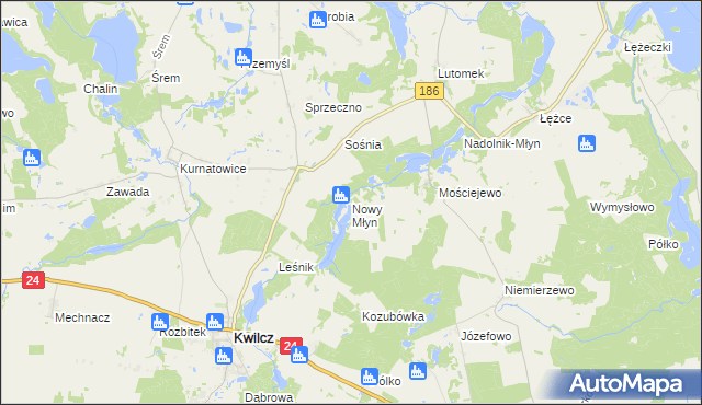 mapa Nowy Młyn gmina Kwilcz, Nowy Młyn gmina Kwilcz na mapie Targeo