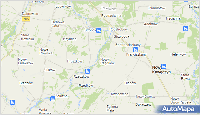 mapa Nowy Rzędków, Nowy Rzędków na mapie Targeo