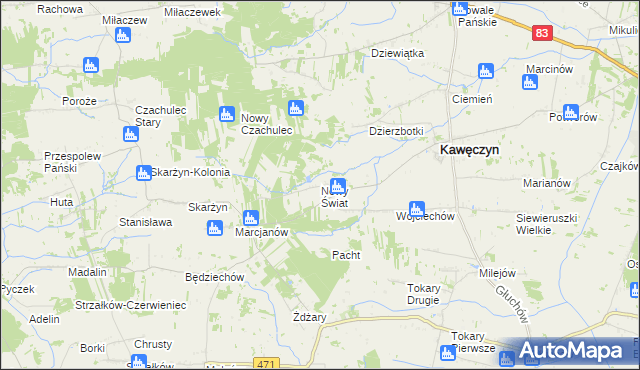 mapa Nowy Świat gmina Kawęczyn, Nowy Świat gmina Kawęczyn na mapie Targeo