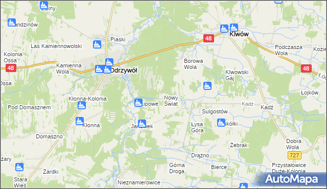 mapa Nowy Świat gmina Klwów, Nowy Świat gmina Klwów na mapie Targeo