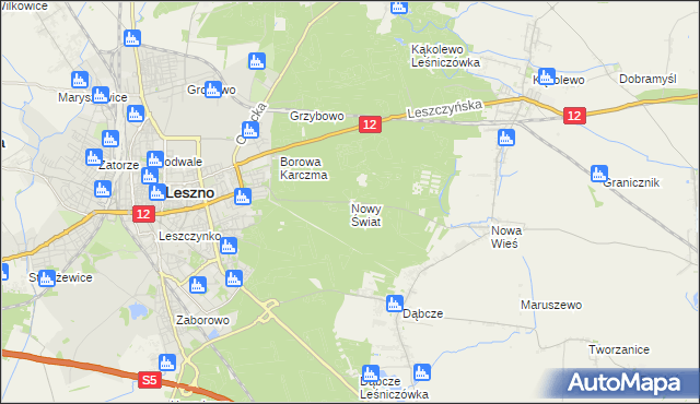 mapa Nowy Świat gmina Rydzyna, Nowy Świat gmina Rydzyna na mapie Targeo
