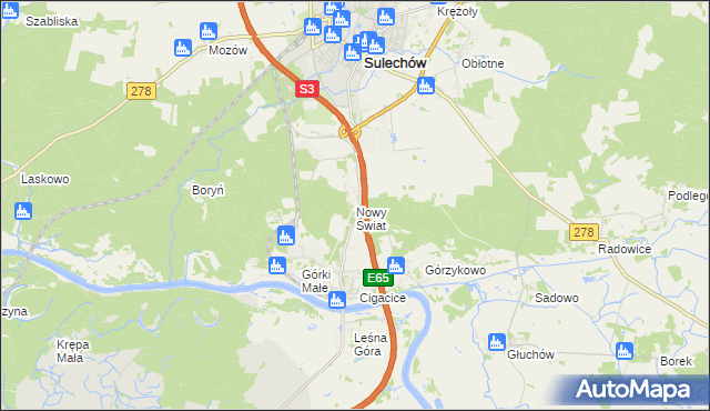 mapa Nowy Świat gmina Sulechów, Nowy Świat gmina Sulechów na mapie Targeo