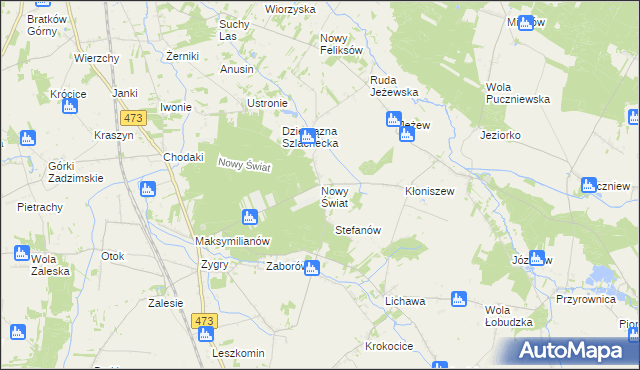 mapa Nowy Świat gmina Zadzim, Nowy Świat gmina Zadzim na mapie Targeo