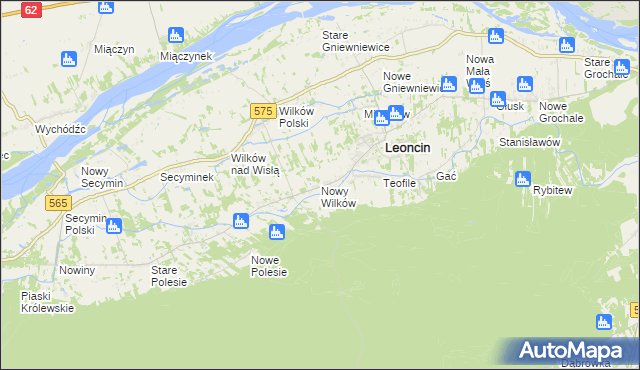mapa Nowy Wilków gmina Leoncin, Nowy Wilków gmina Leoncin na mapie Targeo