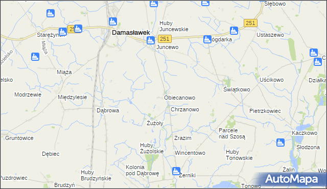 mapa Obiecanowo gmina Janowiec Wielkopolski, Obiecanowo gmina Janowiec Wielkopolski na mapie Targeo