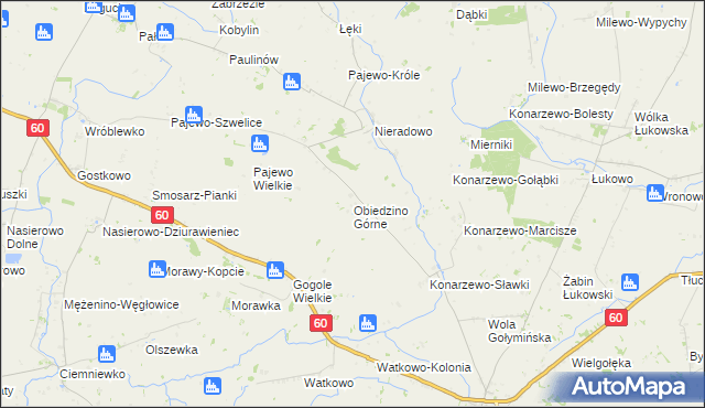 mapa Obiedzino Górne, Obiedzino Górne na mapie Targeo