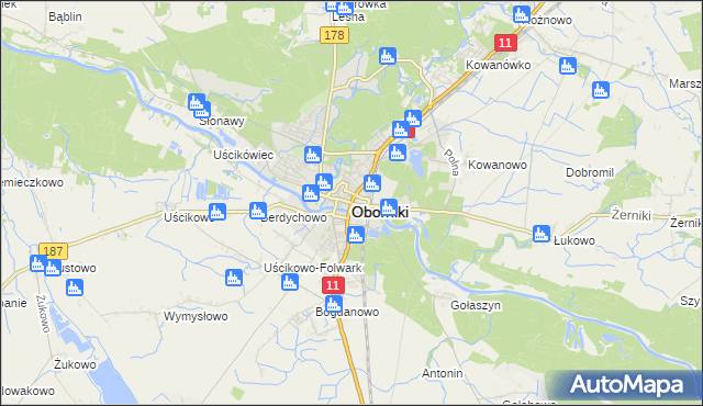 mapa Oborniki, Oborniki na mapie Targeo