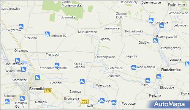 mapa Obrażejowice, Obrażejowice na mapie Targeo