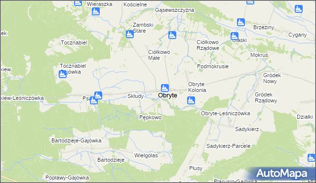 mapa Obryte powiat pułtuski, Obryte powiat pułtuski na mapie Targeo