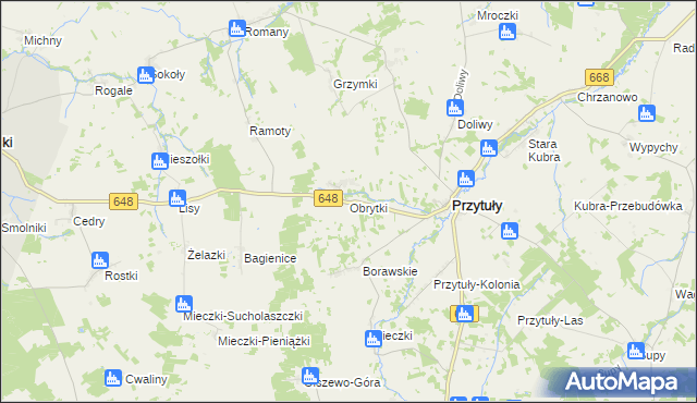 mapa Obrytki gmina Przytuły, Obrytki gmina Przytuły na mapie Targeo